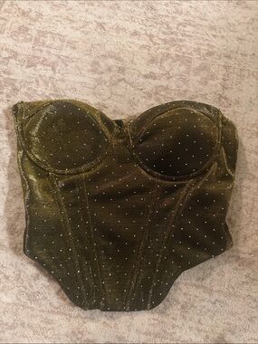 Source Unknown Olive Green Strapless Bustier with Sparkle Dots